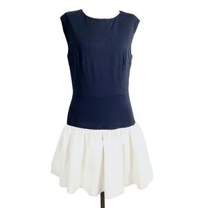 Erin Fetherston Hepburn‎ Dress 8 Black Cream Drop Waist Cap Sleeve Fit & Flare